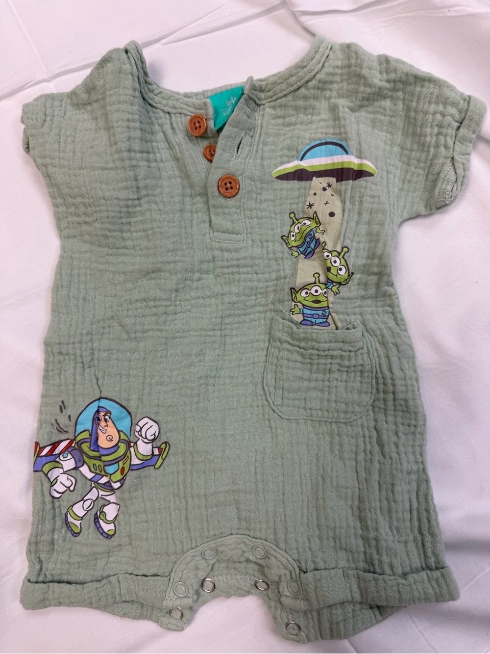 Disney Green Buzz Lightyear & Alien Short Sleeve Baby Romper